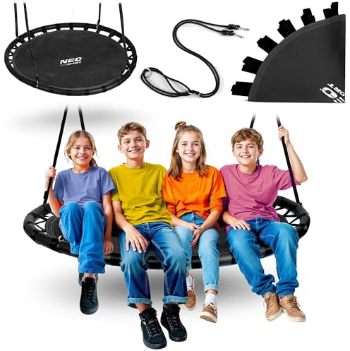 Neo-Sport Outdoor nest, 120 cm, Hanging Swing with Frame, Maximum Load 150 kg, Waterproof, Round, Black