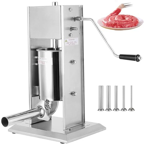 5L Vertikale Wurstfüller - Manuelle Edelstahl-Füllmaschine mit 5 Düsen für Würstchen, Churros & mehr - Ideal für den privaten & gewerblichen Gebrauch