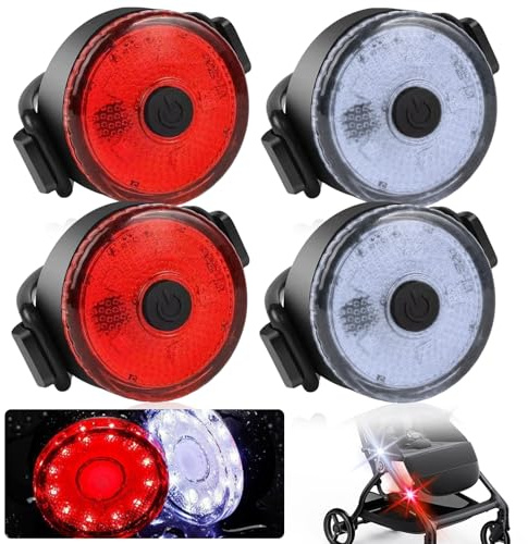 4 piezas de luz para cochecito de bebé, luz blanca y roja LED impermeable con 3 efectos de luz, luz para todos los cochecitos, regalo de bebé, accesorios para cochecito de bebé