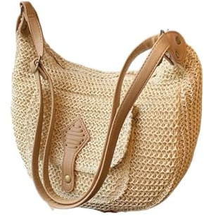 YANSHUYU Bolso Mimbre Mujer Bolsos y Carteras de Paja for Playa de Verano, Bolsos Tejidos for Mujer, Bolsos de Viaje for Compras. Capazo Playa(Beige)