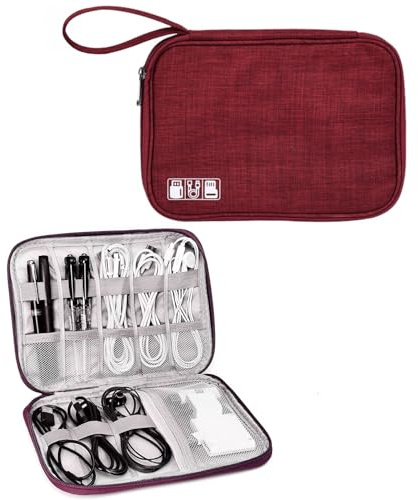 Woodland Cable Bag and Cable Organiser Bag is a Travel Essentials Electronics Travel Organizer for Chargers, Cables, USB Drive, SD Card, Power Bank and Hard Disk with Handle (Red, Small)