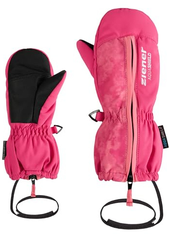 Ziener Langelo-z - Manopla de esquí para niños pequeños, Impermeable, puño Largo, Cremallera Larga, Rosa Pop, 3,5