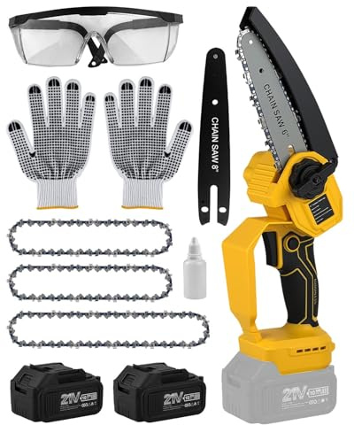 Mini Motosierra Batería 6 & 8 Pulgadas, 21V/4000Ah 2 Baterías, Pantalla LED 1000W Sierra Eléctrica, 18000RPM Motor Potente Podadora Eléctrica para Podar Árboles, Corte de Madera y Jardín