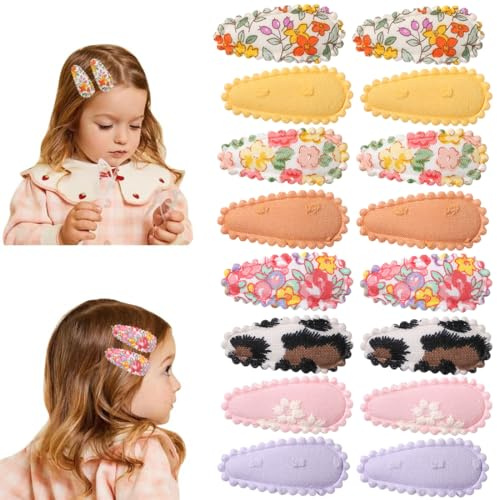 JEYORZY 16 piezas de pinzas para el cabello para niñas, pinzas pelo bebe, pinzas para el pelo Snap Toddler con diseño de flores, lindas pinzas para el cabello hechas a mano para bebés y niños pequeños