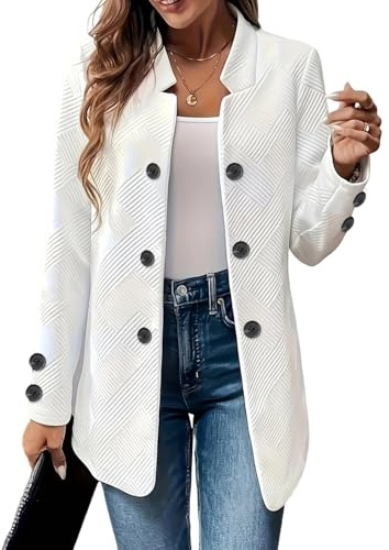 FUPODD Damen-Jacken Übergang Elegant Jacke Damen Winter Mantel Mit Knöpfen Blazer Business Übergangsjacke Slim Blazermantel Stehkragen Herbstjacke Frauen Anzug Damenjacken Arbeit Büro Mäntel Casual