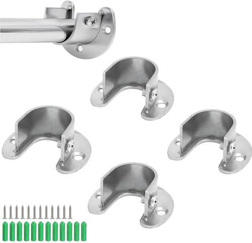 4PCS 22mm Wardrobe Rail Brackets with Screws, Heavy Duty Zinc Alloy Pole Holder Sockets for Wardrobe Hanging Rod, Chrome Closet Rod End Supports Bracket for Clothes Rail, Towel Bar