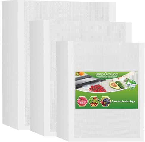 SurpOxyLoc 150 Mixed Food Vacuum Sealer Bags 3 Sizes Sous Vide | 28x40cm(50)+20x30cm(50)+15x25cm(50) BPA Free PreCut Food Grade,Embossed Vacuum Food Freezer Bags for All Vacuum Sealer