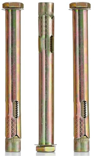 YoiYee M12 x 150mm Heavy Duty Sleeve Anchor Bolts for Masonry, 2 Pack | Fits 16mm drill hole, 145mm min drill depth, zinc-plated steel, 19mm wrench size, for solid concrete & brick