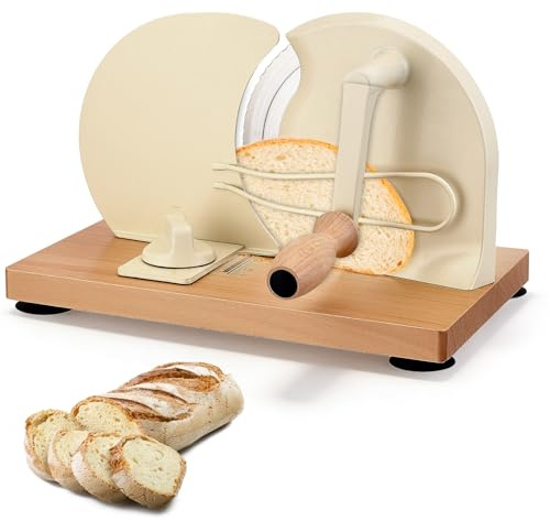 Brotschneidemaschine manuell mit Holzrahmen & Edelstahlklinge, Einstellbare Schnittstärke 0-2 cm, Ideal für Brot, Baguette & Brötchen, Hobel für gleichmäßige Scheiben