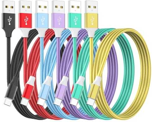 HKYUSHINE USB C Charger Cable, 6Pack 3/3/6/6/6/10FT 3.1A Type C Charger Fast Charging Braided for Samsung S25 S24 Z Flip Fold, Pixel 6/7/8, Huawei, PS5, Switch,for iPhone15/16