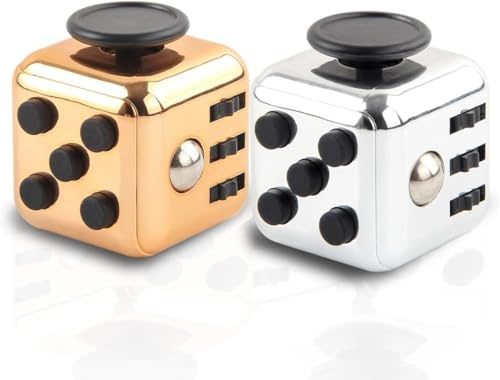 2 Stück Fidget Toy Cube Anti-Stess Würfel Stresswürfel Spielzeug für Erwachsene Anti-Stress Würfel Spielzeug für Erwachsene Stressaubbau bei Nervösität - A (Gold und Silber)