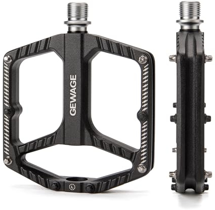GEWAGE Fahrradpedale MTB, Flat Pedale aus Aluminiumdruckguss mit Cr-Mo Stahl Achse, 16austauschbare Pins, DU Bushing+Sealed Bearing, rutschfeste Pedale für MTB, Gravel, Trekking, BMX