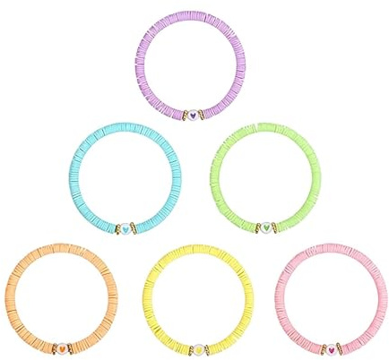 Staplingsvänliga Armband för Flickor - Staplingsbara Bohemiska Uttöjbara Hjärta 6 Stycken | Elastiskt Set med Armband för Flickor | För dejting, stranden, resor, fester