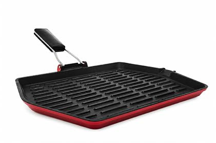 BRANDANI bistecchiera rettangolare in ghisa rossa con manico richiudibile 35 x 28 cm