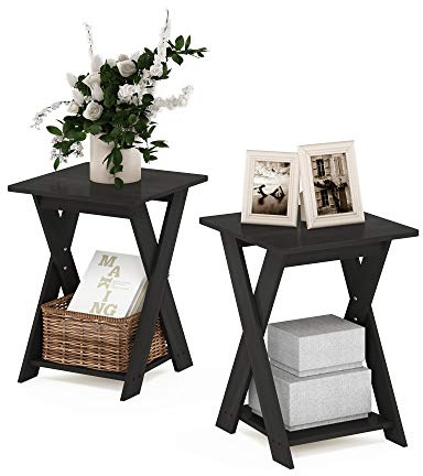 Furinno Modern Simplistic Table de Bout Croisée, Espresso, Lot de 2, Bois dense, Marron, One Size