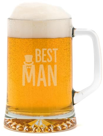 ‘Best Man’ Glass Pint Tankard - Engraved Wedding Day Thank You Gifts - Present from Bride and Groom
