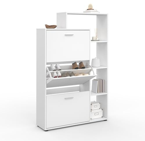 IDMarket - Meuble à Chaussures 18 Paires KLARK 3 Portes avec étagère Blanc
