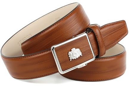 Anthoni Crown Rindsleder Gürtel, Automatikgürtel mit silberfarbener Automatikschließe, Gürtel für Businesanzug, Herrenschuhe und Herrenhose, 35mm breit, kürzbar. Auch perfekt für Jeans. 90