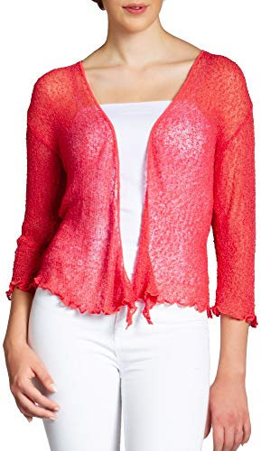 Caspar STJ022 leichte Damen Sommer Strickjacke mit 3/4 Arm, Farbe:Koralle, Größe:Einheitsgröße (36 bis 40)
