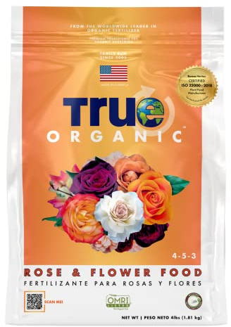 True Organic Rose & Flower Food – Organic Fertilizer for Stunning Blooms – 4lb Bag Covers 70 Sq. Ft.