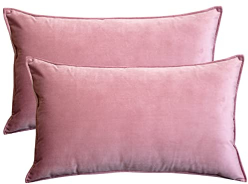 Lutanky Förpackning med 2 kuddfodral i sammet rosa dekorativ rektangel prydnadskudde fodral mjuka flänsar örngott för soffa sovrum med osynlig dragkedja 30 x 50 cm 30 x 50 cm