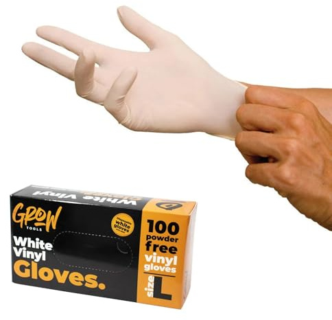 N/A1 Grow Tools Vinyl Gloves Large 100pcs White Powder Free Disposable