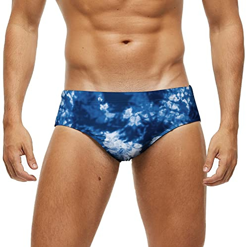Arcweg Maillot de Bain Homme Slip Doublure avec Rembourré Souple Amovible Cordon de Serrage Réglable Confortable Tie-Dye Bleu L(EU)