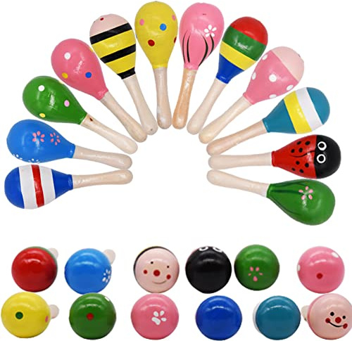 Maracas in Legno in Set da 12,Maracas Sonaglio Shaker,Giocattoli in Legno Maracas Sonaglio Shaker,Legno Maracas Sonaglio, Percussion Bambini Giocattolo Musicale Favore (Colore Casuale)
