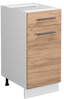 Vicco Küchenunterschrank Fame-Line, Goldkraft Eiche, 40 cm | Metall-Vollauszüge · Ohne Arbeitsplatte · Höhenverstellbare Füße · Metallgriffe · Soft-Close