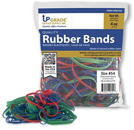 Upgrade Office Supply Rubber Bands, Size 54, Assorted Sizes and Colors, 1/4 lb Bag, USA