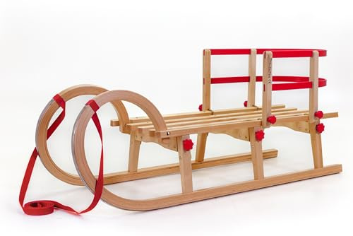 Holzfee Klappschlitten mit Lehne flexibel Tourer Baran S 110 RL S Rot