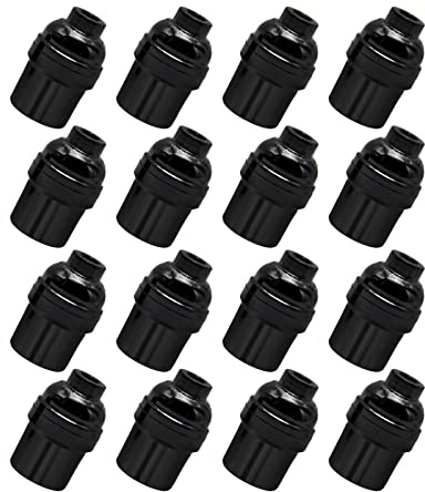 Lidscura E27/E26 Lamp Holder - 16 PCS Black Edison Retro Pendant Lamp Holder, Heat & Fire Resistant Up to 200C, Standard Screw-in Socket for Vintage Edison Bulbs