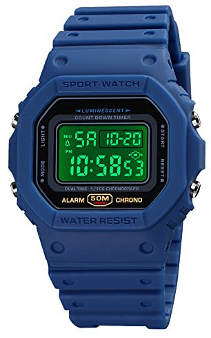 Nicoone Orologio digitale da uomo, retroilluminato, impermeabile, sportivo, resistente agli urti, con sveglia, cronometro, conto alla rovescia