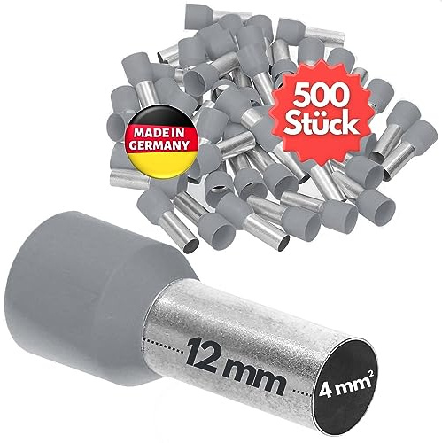500 stycken Kalitec AE412GR trådhylsor isolerade 4,0 mm² 12 mm lång grå I Made in Germany I Industrikvalitet