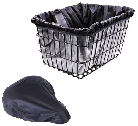 1 Stück Fahrradkorb-Regenschutz Mit 1 Stück Fahrradsitzkissenbezug, Regenfester Fahrradkorb, Fahrradtasche, Gepäckträger, Fahrradsattel, Regensichere Riemen-Aufbewahrungstasche Für Fahrrad (Schwarz)