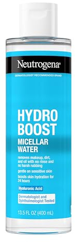 Neutrogena Hydro Boost Micellar Water with Hyaluronic Acid, Micellar Cleansing Water for Sensitive Skin, Removes Makeup, Dirt & Oil, Alcohol-Free, 13.5 fl oz