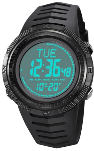 TONSHEN Herren Outdoor Militär Elektron Kompass Digital Uhren Wasserdicht LED Double Zeit Sportuhr Plastik Lünette Armbanduhr