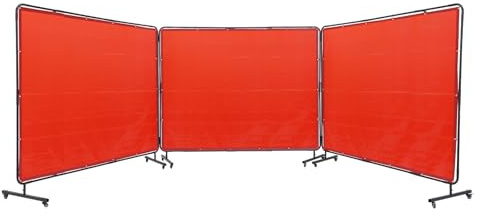 VEVOR Rideau de Soudage avec Cadre 3 Panneaux Écran Rideau de Protection pour Soudure 1,8x2,4 m en Vinyle Ignifuge sur 12 Roues Pivotantes (6 Verrouillables) Mobile Pro pour Atelier, Industrie, Rouge