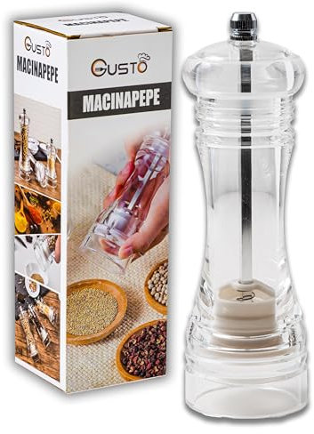 IPEA Molinillo de Pimienta Manual Transparente para Pimienta y Sal - Molinillo de Pimienta Clásico de Cocina con Molinillo de Metal para Moler Especias, Comino, Sésamo, Paprika