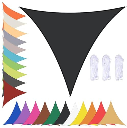 Tenda a Vela Ombreggiante Triangolare Impermeabile Tenda da Sole per Esterno Giardino Tende Vela Parasole 90% UV Protezione Telo Ombreggiante con Occhielli Nero 6x6x6m