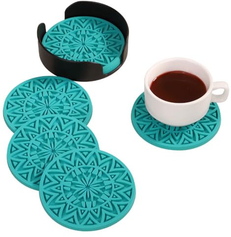 6 Pezzi Sottobicchiere in Silicone, 10 cm Sottobicchiere Antiscivolo con Supporto Portaoggetti, Sotto Bicchieri Tappetino Design per Cucina Soggiorno Bar e Ufficio