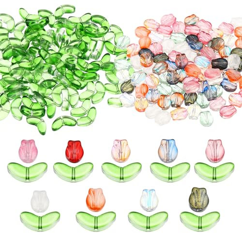 PATIKIL Tulip Flower Crystal Glass Beads, 200 Pack Texture Flower Bead Handcrafted Glass Spacer Bead for Jewelry Making Bracelet Earring, Multicolor