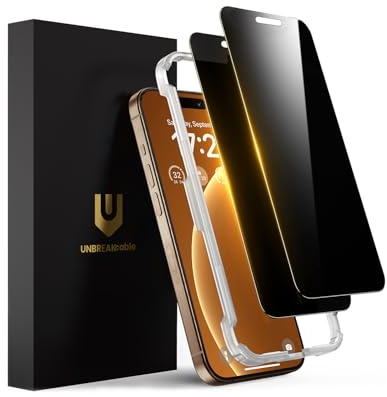 UNBREAKcable Panzer Sichtschutz Glas für iPhone 16 Pro, Vollständige Display Schutzfolie Anti-Spionage, Mit Installationsrahmen Full Screen Sichtschutzfolie für Apple 6.3 - 2er Pack