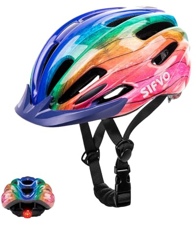 Kids Bike Helmet with Safety Light, SIFVO Kids Helmet 50-57cm Adjustable for Kids 5-8-10-12, Cycle Helmets with Visor for Boys & Girls