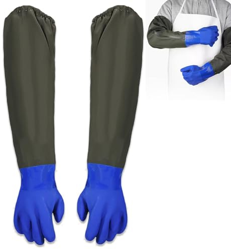 OUTALIZ Gants de Nettoyage D'étang, 74 cm de Long gantes de Sécurité, gants en Caoutchouc Longs, PU gantes étanches Sablage, gants D'entretien des Bassins gants de Travail(Bleu)