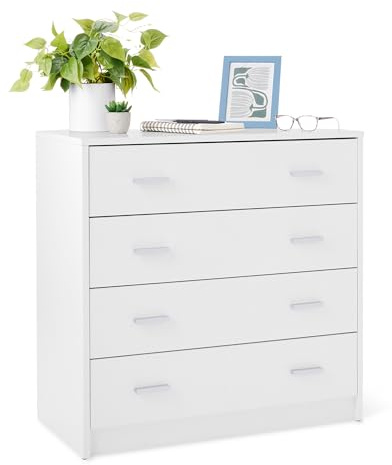Amazon Basics Commode, Armoire de Chambre à 4 Tiroirs, Armoire, Meuble de Rangement, Blanc, 40 x 75 x 74cm