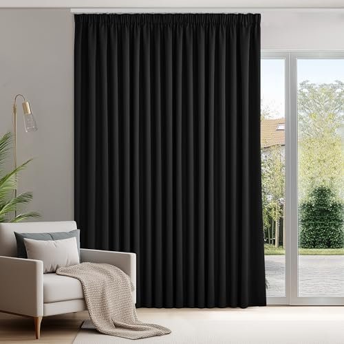 Deconovo Gardinen mit Kräuselband Blickdicht Vorhänge Gardinen Wohnzimmer Vorhang Verdunkelung Kälteschutz Raumteiler Vorhang Thermogardine, 245x300 cm(HöhexBreite), Schwarz, 1 Stück