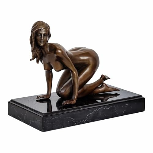 Statue Frau auf Knien, echte Bronze auf Marmorsockel, 17 cm