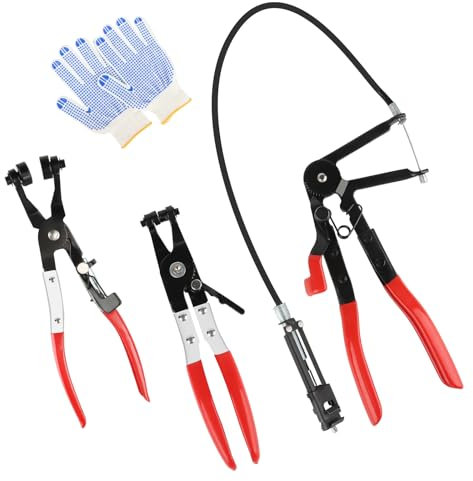 QOUBNIC 3 Stück Schlauchklemmenzange Set, Professionelles Schlauchklemmenzangen mit Ratschenverriegelung Federbandschellen Geradhals-Zange für Heizöl/Wasserschlauch Profi-Werkzeug für Kfz-Reparaturen