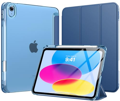 MoKo Funda para iPad 11 Pulgadas (A16) 11.ª Generación 2025, Funda iPad 10.ª Gen 10,9 2022 con Portalápices, Funda 10 Gen Ligera y Delgada con Soporte Trifold y Cascara Traslúcida PC, Azul Marino